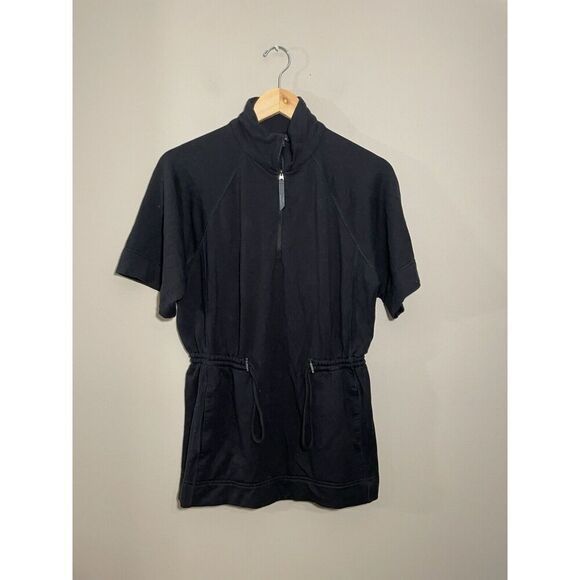 Athleta Allyson Felix Zip Cinch Waist Pullover Sweatshirt Top Fleece Black Small - Picture 2 of 7